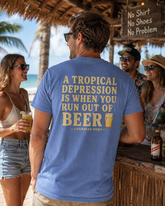 Tropical Depression Beer T-shirt - [Caribbean Hobo]-Key West, top quality tropical island designed t-shirts