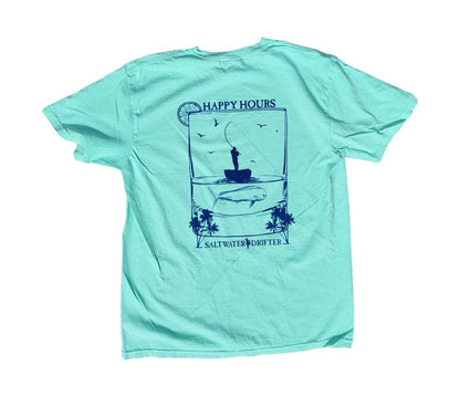 Saltwater Drifter....Happy Hours t-shirt - [Caribbean Hobo]-Key West, top quality tropical island designed t-shirts