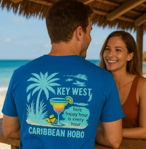 Key West Here every hour is happy hour. - [Caribbean Hobo]-Key West, top quality tropical island designed t-shirts