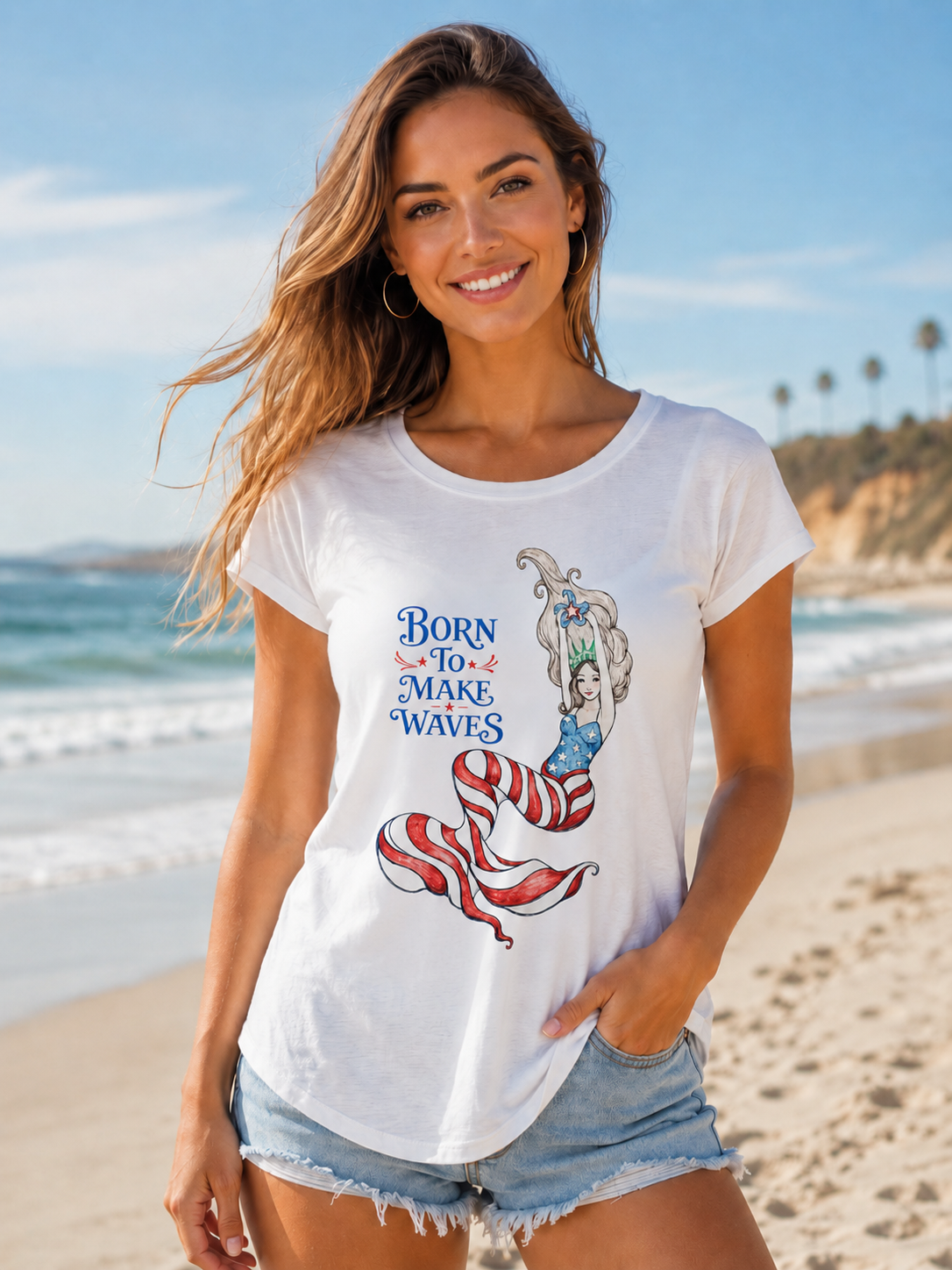 Mermaid “Born to Make Waves” women’s t-shirt.