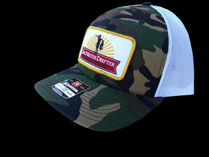 Camo Saltwater Drifter green patch trucker cap. { Free Gaiter with this cap}