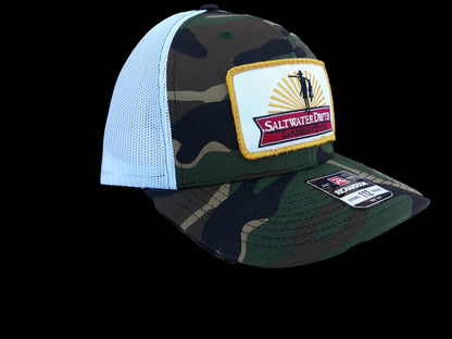 Camo Saltwater Drifter green patch trucker cap. { Free Gaiter with this cap} - [Caribbean Hobo]-Key West, top quality tropical island designed t-shirts