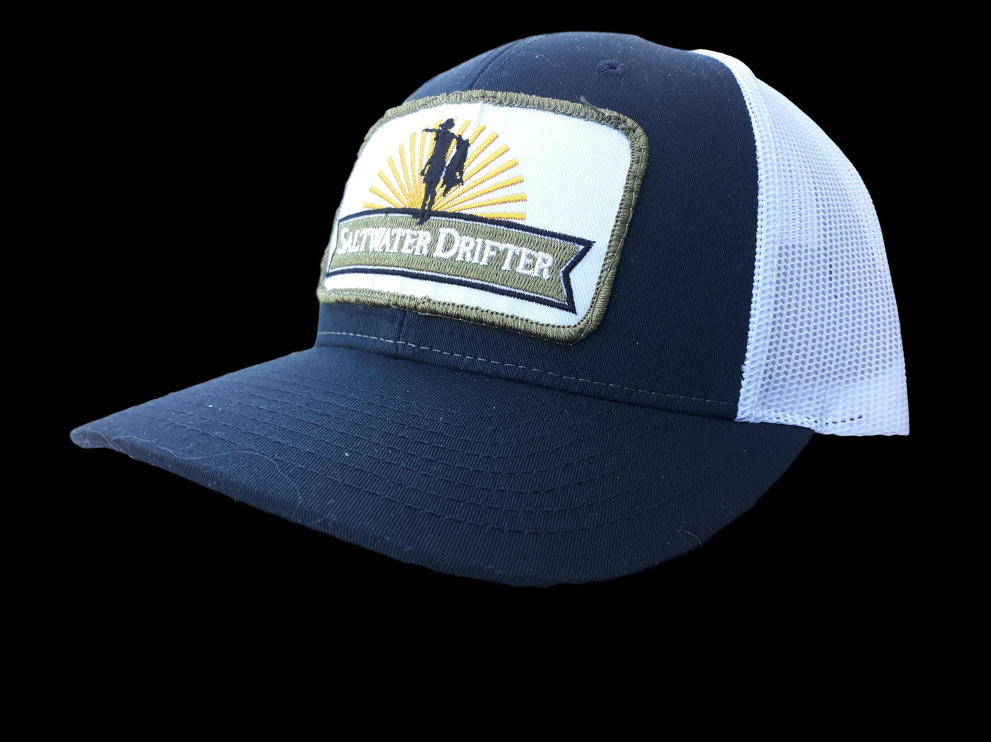 Camo Saltwater Drifter green patch trucker cap. { Free Gaiter with this cap}