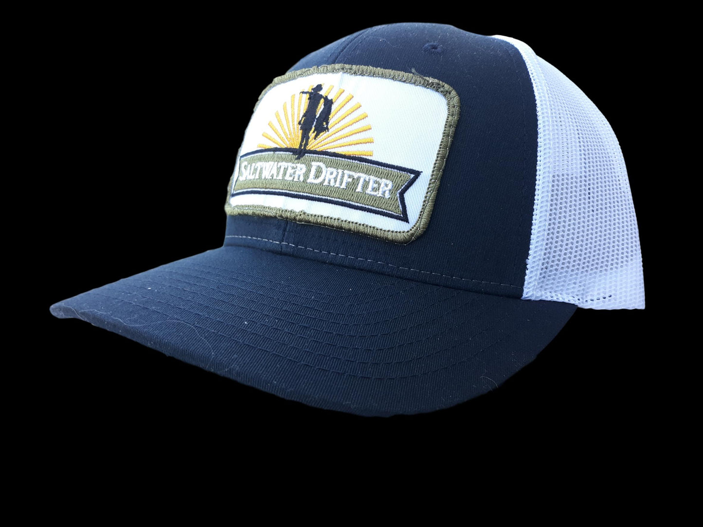 Camo Saltwater Drifter green patch trucker cap. { Free Gaiter with this cap}